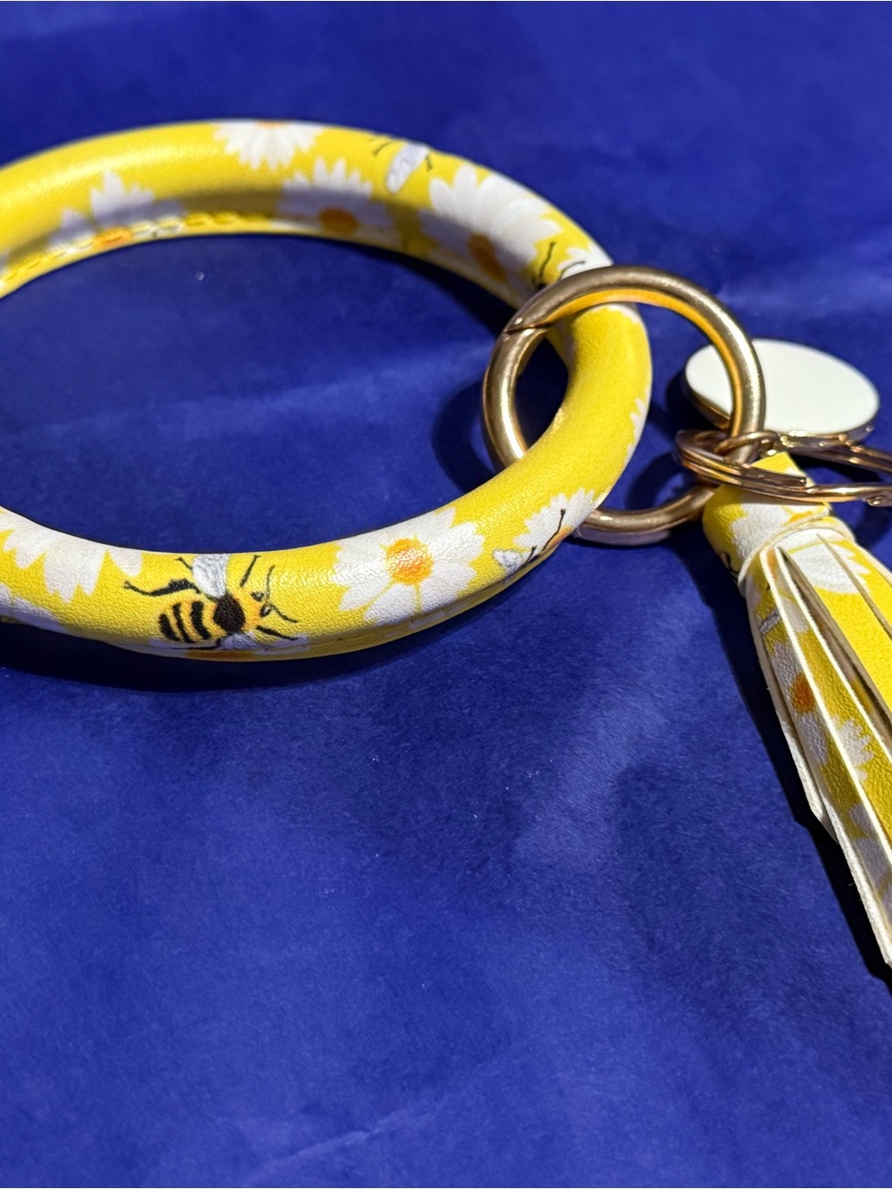 Yellow Daisy Bee Wristlet Keyring with Tassel